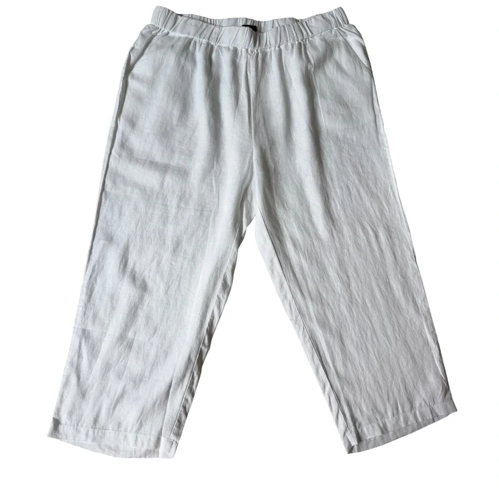 Quince Pants 100% European Linen Pull On NEW White 2X
